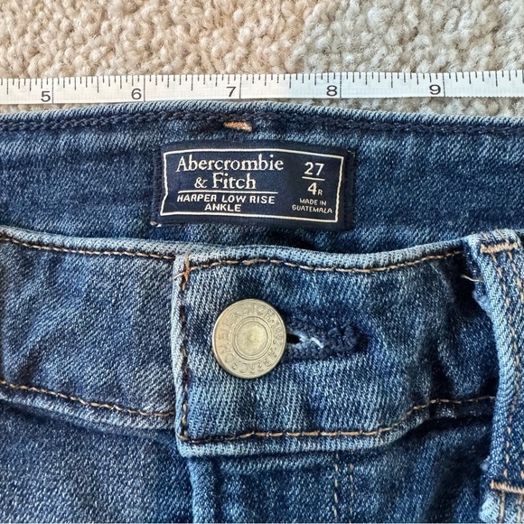Abercrombie and Fitch Skinny Dark Wash Gold Bronze Side Stripe Raw Hem 27 - Picture 7 of 9